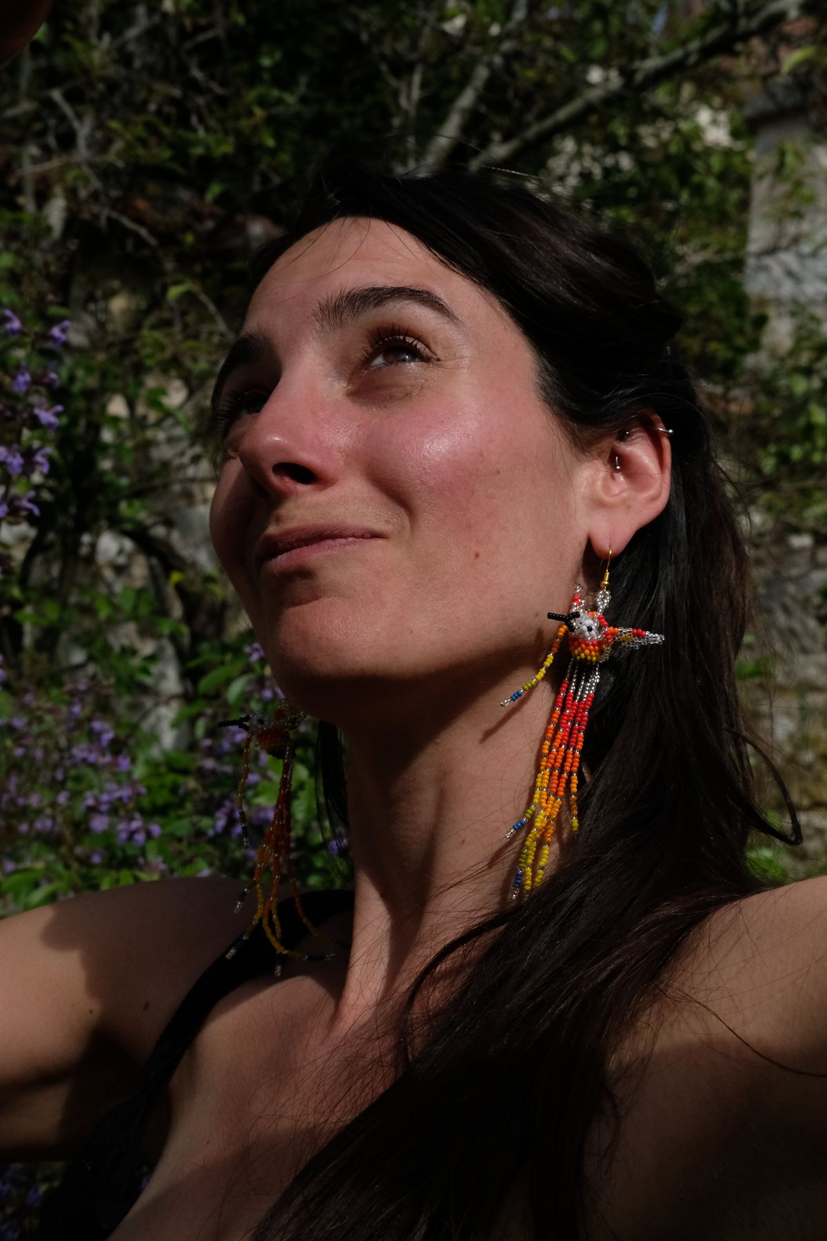 Boucles d'oreilles colibri perlées Loro Verde